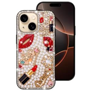 Erolagomat Bling Case for iPhone 13,Shiny Luxury Designer Phone Case with Glitter Sparkle Diamond Crystal Rhinestone Lips Lipstick Pearl Flowers High Heels，Soft Bumper Cover for Women Girl