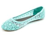 Charles Albert Women's Breathable Crochet Lace ballet flats - Comfortable Round Toe Slip On Mesh Flats for Women, Mint, 9