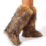 Valpeak Womens Faux Fur Boot Winter Fluffy Long Furry Boots for Girls Outdoor Fuzzy Knee-High Boots(Brown,8)