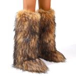 Valpeak Womens Faux Fur Boot Winter Fluffy Long Furry Boots for Girls Outdoor Fuzzy Knee-High Boots(Brown,8)