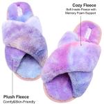 JIASUQI Women's Cross Plush Fuzzy House Slippers Fur Furry Slide Sandals Memory Foam Bedroom Summer Slippers for Women Purple Colorful 8-9