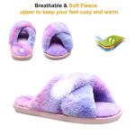 JIASUQI Women's Cross Plush Fuzzy House Slippers Fur Furry Slide Sandals Memory Foam Bedroom Summer Slippers for Women Purple Colorful 8-9