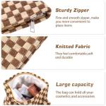ZLFSRQ 3Pcs Checkered Makeup Bag for Women Large Small Checkered Cosmetic Bag Set Aesthetic Preppy Pencil Case Cute Pencil Pouch Brown Makeup Pouch for Purse Travel Toiletry Bags Zipper Skincare Bags