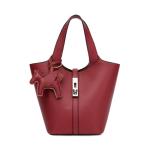 Kadynow Tote Bag for Women Vegan Leather Bucket Purse for Women Top Handle Handbag Shoulder Bag with Detachable Small Purse Red
