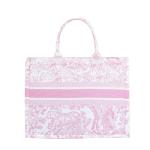 Fashion luxury tote bag cotton linen one shoulder handbag large capacity jacquard embroidery retro exquisite graffiti (Pink)