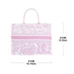 Fashion luxury tote bag cotton linen one shoulder handbag large capacity jacquard embroidery retro exquisite graffiti (Pink)