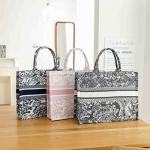 Fashion luxury tote bag cotton linen one shoulder handbag large capacity jacquard embroidery retro exquisite graffiti (Pink)