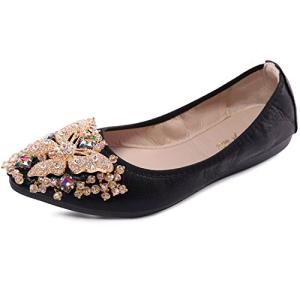 VYKF Women’s Foldable Rhinestone Ballet Flats