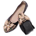 VYKF Women’s Foldable Rhinestone Ballet Flats