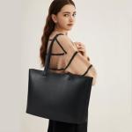 KALIDI Black Faux Leather Tote Bag for Women
