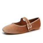 Trary Brown Velvet Mary Jane Flats for Women