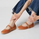 Trary Brown Velvet Mary Jane Flats for Women