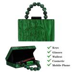Dark Green Marbled Acrylic Clutch with Pearl Chain
