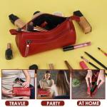 Chic Red Leather Cosmetic Bag for Women