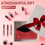 Chic Red Leather Cosmetic Bag for Women