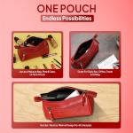 Chic Red Leather Cosmetic Bag for Women