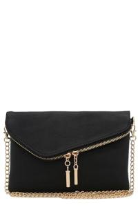 Chic Black Envelope Wristlet Clutch with Chain Strap