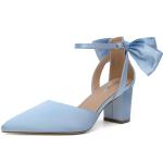 Elegant Blue Chunky Heel Pumps with Bow Knot