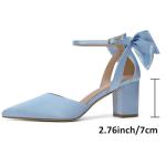 Elegant Blue Chunky Heel Pumps with Bow Knot
