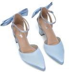 Elegant Blue Chunky Heel Pumps with Bow Knot