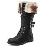 GLOBALWIN Women's Lace-Up Black Mid Calf Combat Boots