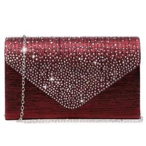 Dasein Burgundy Satin Evening Rhinestone Clutch