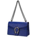 Blue Vintage Snake Print Leather Shoulder Bag