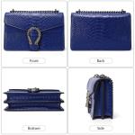 Blue Vintage Snake Print Leather Shoulder Bag