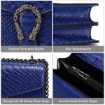 Blue Vintage Snake Print Leather Shoulder Bag
