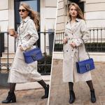 Blue Vintage Snake Print Leather Shoulder Bag