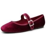 Trary Women's Burgundy Velvet Mary Jane Flats