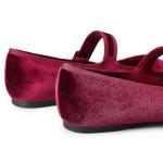 Trary Women's Burgundy Velvet Mary Jane Flats