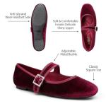 Trary Women's Burgundy Velvet Mary Jane Flats