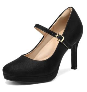 Black Suede Round Toe Mary Jane High Heels
