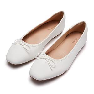 AFEETSING Women's Bow Detail Ballet Flats in White
