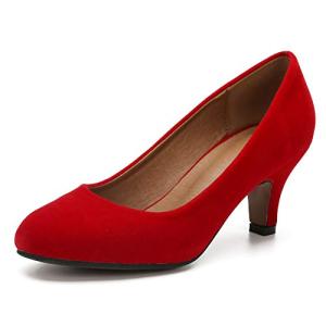 Red Velvet Mid Kitten Heel Round Toe Pumps