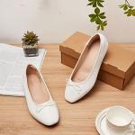 AFEETSING Women's Bow Detail Ballet Flats in White