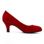 Red Velvet Mid Kitten Heel Round Toe Pumps