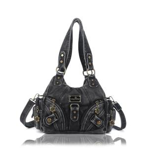 Angel Kiss Black Leather Hobo Tote Bag
