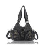 Angel Kiss Black Leather Hobo Tote Bag