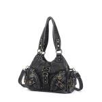Angel Kiss Black Leather Hobo Tote Bag
