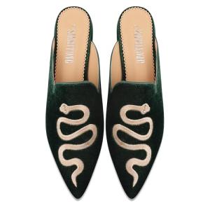 Embroidered Velvet Mules for Women - Blackish Green
