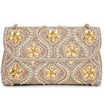 Sparkling Gold Crystal Evening Handbag with Chain Strap