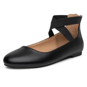 Trary Women's Black Ankle Strap Ballet Flats