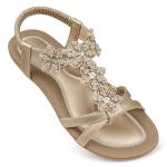Gold Dressy Flat Sandals for Women, Size 7