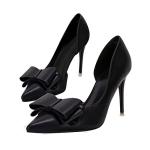 Black Bow Heels Stiletto Wedding Dress Shoes