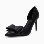 Black Bow Heels Stiletto Wedding Dress Shoes