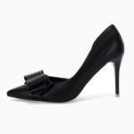 Black Bow Heels Stiletto Wedding Dress Shoes