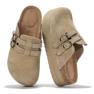 Genuine Leather Wedge Clogs with Memory Foam