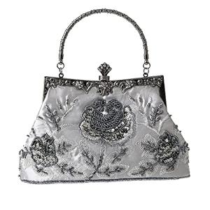Vintage Floral Beaded Evening Clutch and Crossbody Bag